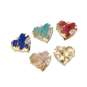 Colorful heart-shaped stainless steel pendants with enamel finish and cubic zirconia inlay