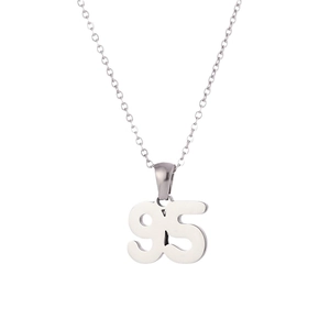 Classic silver stainless steel necklace with 95 number pendant for women on white background
