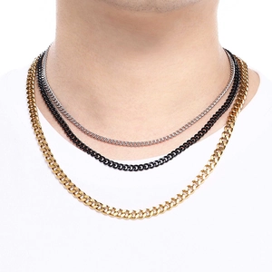 Cuban Link Chain Necklace Stainless Steel Multi Layer Stackable Polished Jewelry For Men Women Daily Streetwear