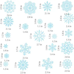 Laser foil Christmas snowflake static window decals set with detailed dimensions in inches