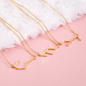 Minimalist gold plated stainless steel zodiac pendant necklaces with sparkling crystals