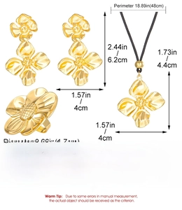 Guide détaillé des dimensions pour parure bijoux fleur évidée dorée surdimensionnée
