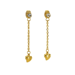Elegant gold heart tassel earrings with sparkling round zircon studs for women