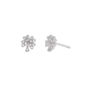 Elegant s925 silver clover stud earrings with sparkling micro-pave zirconia in white finish