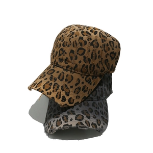 Distressed leopard print baseball caps in brown and grey with vintage worn-out brims