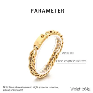 Detailed parameter view of 12mm gold stainless steel Cuban chain bracelet for men