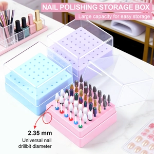 49-hole nail drill bit organizer box with dustproof lid in pink blue and purple
