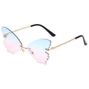 Fashion Women Butterfly Shaped Rimless Sunglasses Trendy Metal Frame UV400 Gradient Lens Glasses For Party Festival Streetwear