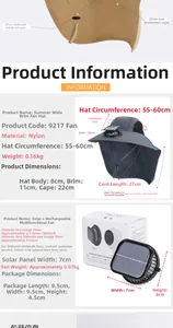 Détails du ventilateur solaire et du tissu respirant sur chapeau avec protège-nuque
