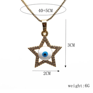 Detailed size specifications of the gold star devil eye pendant with measurements
