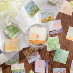 Lot d'autocollants paysages impressionnistes avec couchers de soleil et tournesols