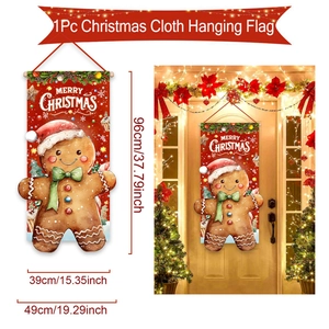 Detailed view of Merry Christmas gingerbread door banner with size 96cm length measurements