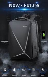 Detail view of anti-theft backpack with side TSA lock and external USB charging port