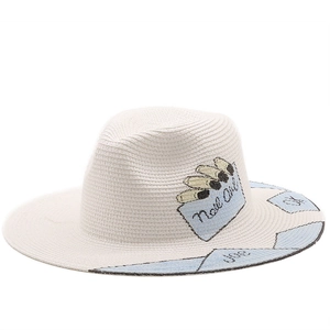 Creative straw sun hat with hand-painted graffiti embroidery for summer beach vacations