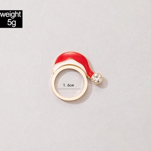 Detail view of Santa hat ring with red enamel and dimensions showing 1.6cm inner diameter