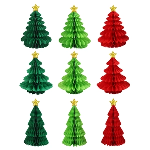 Set of 9 colorful paper honeycomb trees with glitter stars for Halloween and festive decor