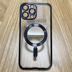 Funda MagSafe transparente con protector de cámara metálico y marco galvanizado oscuro