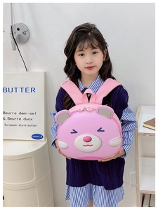 Pink cartoon bear backpack for toddlers featuring a durable hardshell 3D animal design