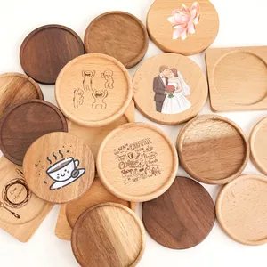Wooden Coasters Beech Wood Cup Mats Heat Insulation Non Slip Table Pads Kitchen Dining Decor Japanese Style Natural