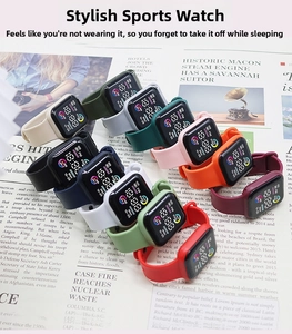 Digital sports watch collection featuring colorful silicone straps on vintage newspaper background
