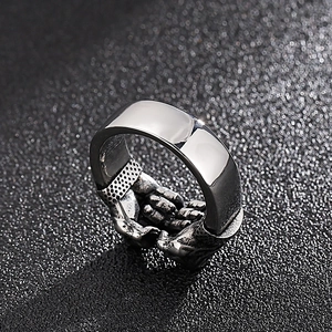 Vintage punk rock style double fist ring in distressed silver-tone stainless steel