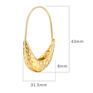 Hammered gold stainless steel drop earrings with product dimensions 43mm by 31.5mm