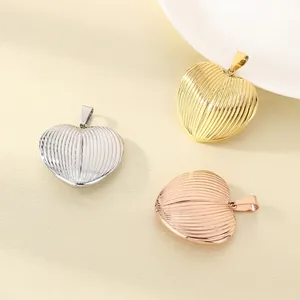 Heart Pendant Stainless Steel 18K Gold Plated Striped Textured Ribbed Charm For Necklace Making Trendy Fashion Jewelry
