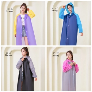 Detail view of thickened EVA waterproof raincoats in four different contrast color combinations