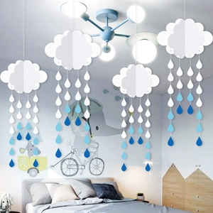3D white cloud and blue raindrop hanging decorations for children's room party decor