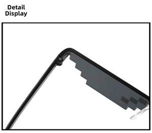 Detailed close-up showing the sturdy metal hinge and frame joint of black pixel sunglasses