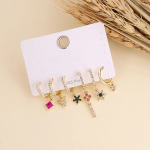 Bohemian gold stud earring set with colorful crystals and S925 silver posts