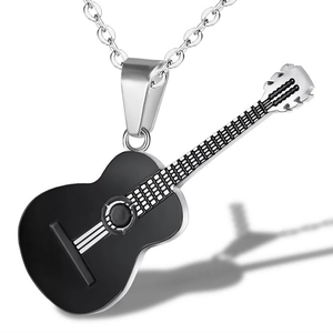 Guitar Pendant Necklace Stainless Steel Religious Cross Music Instrument Hip Hop Punk Jewelry For Men Women Music Lover Gift