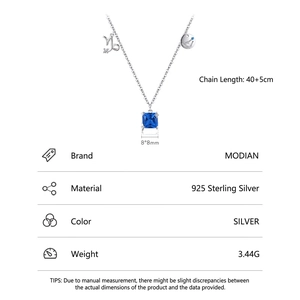 S925 Sterling Silver Capricorn Necklace with 8x8mm Square Blue Gemstone Pendant