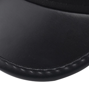 Close-up of black leather texture and fine stitching on JoJo Cosplay cap detail