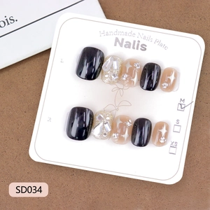 Faux Ongles Faits Main Strass Étoile Pailletée Noir Rose Nude Style Français Y2K Sweet Cool Luxe Pour Femmes