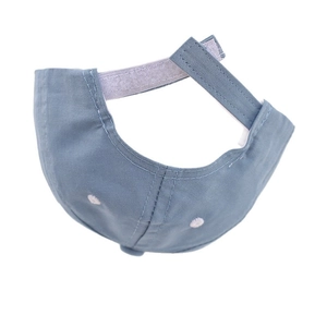 Rear view of blue toddler baseball cap showing adjustable velcro strap on white background