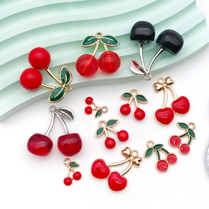 12pcs DIY cherry fruit pendants in red and black alloy for jewelry making