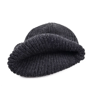 Unisex dark grey ribbed knit beanie for winter, warm thick cuffed outdoor skull cap