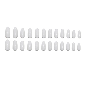 Oval almond press-on nails with white marble stone texture and eggshell speckle design