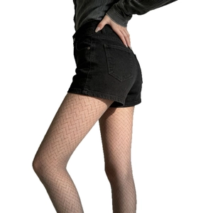 Retro geometric wave pattern mesh pantyhose with vintage weave texture in skin tone
