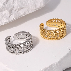 18K gold plated leaf pattern open ring in stainless steel for women in gold and silver