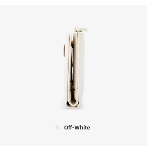Side view of cream white bear wallet showing fold structure and metal zipper detail