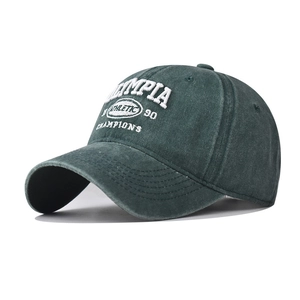 Casquette de baseball rétro en coton délavé vert avec logo Olympia brodé en blanc