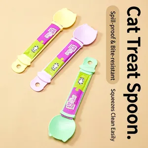 Cuillère Presseuse Pour Friandises Chat Plastique ABS Forme Chat Mignonne Outil Alimentation Anti Fuite Suspendable