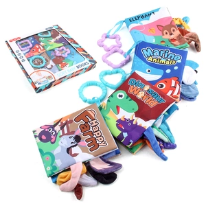 Educational baby cloth books set with colorful animal tails and gift box for sensory play
