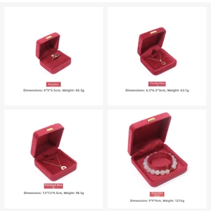 Red velvet jewelry box set for rings and bracelets with gold metal clasps and soft interior