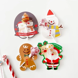 Christmas themed cartoon lollipop paper cards featuring Santa, Snowman and Gingerbread Man