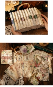Detail of vintage collage paper set with floral motifs and aged sheet music patterns