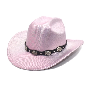 Glänzender Metallic Cowboyhut Glitzer Breite Krempe Western Jazz Hut Für Damen Party Mit Legierung Conchos Band