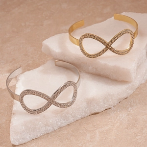 Bracciale rigido infinito color oro e argento con strass scintillanti incastonati